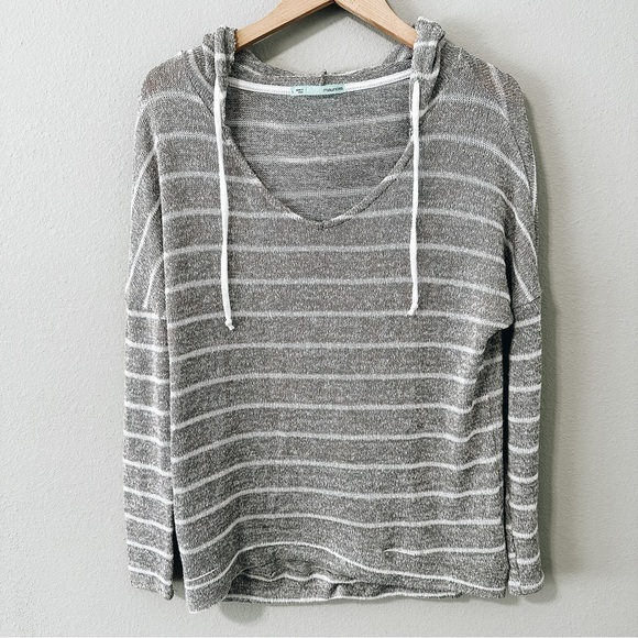 Maurices Gray & White Striped Lightweight V-Neck Hooded Sweatshirt Size Large - Picture 1 of 12